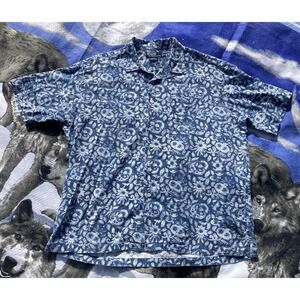 Vintage Polo Ralph Lauren Shirt Mens XL Hawaiian Button Camp Loop Collar Blue